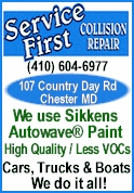 Service First Collision Repair - 
Cars - Trucks and Boats.  We do it all!  Proudly using Sillens Autowave Paint - We've gone green!